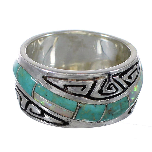 Water Wave Turquoise Opal Southwest Sterling Silver Ring Size 8 1/4 QX82316